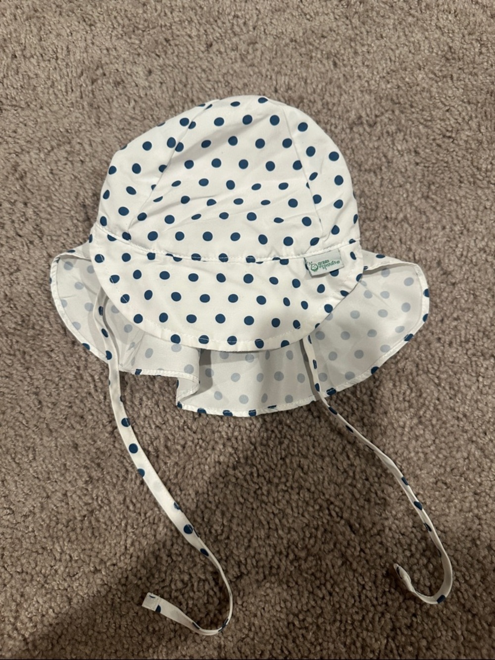 Green Sprouts 9-18mo White Baby Sun Hat with Navy Polka Dots